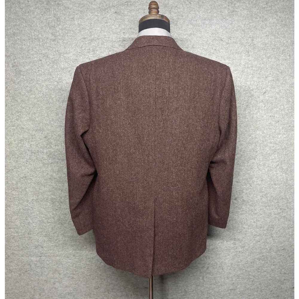 Brookcraft Mens Tweed Sport Coat Blazer Maroon Herringbone USA 46R Wool Look